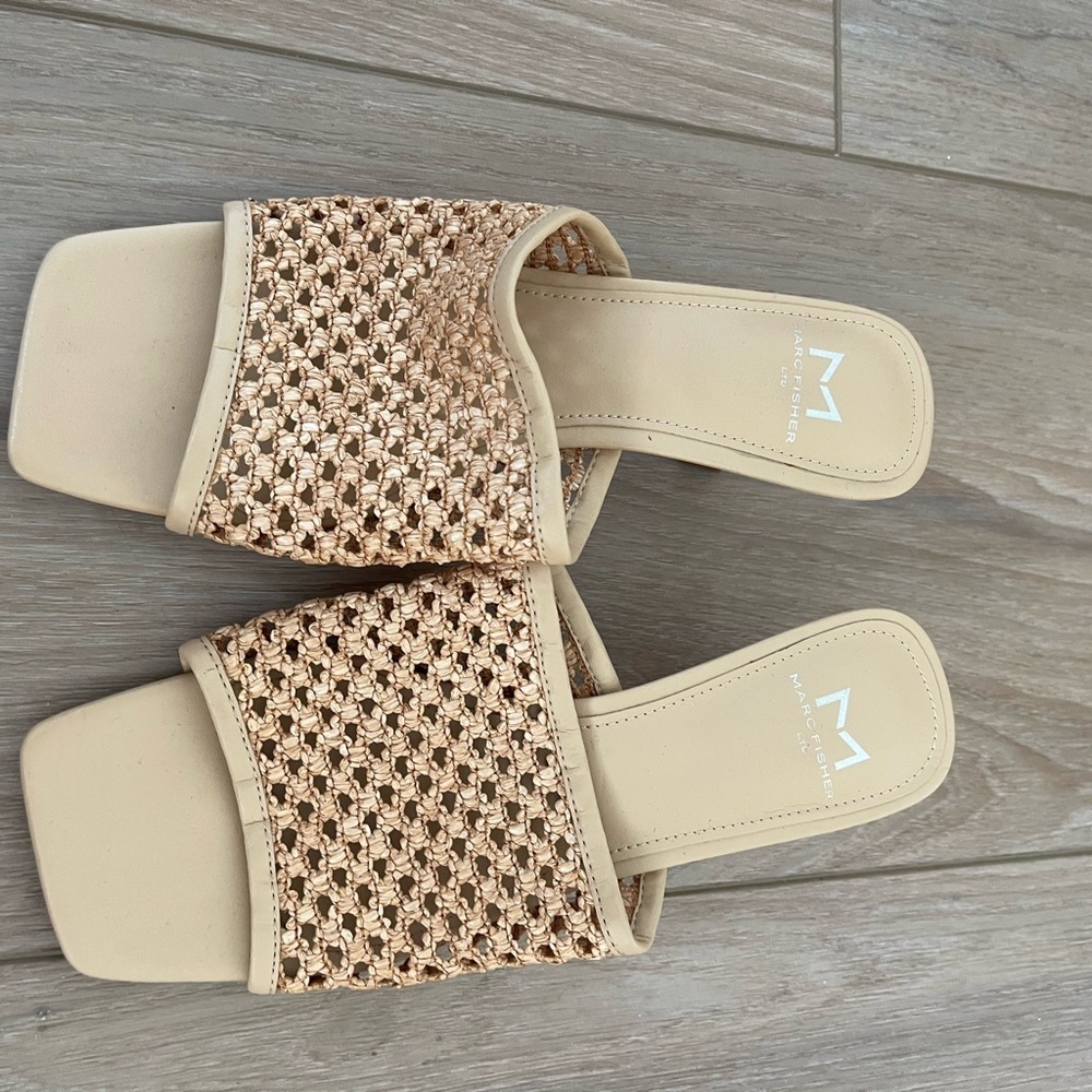 Marc Fisher Tan Woven Raffia Heeled Sandal